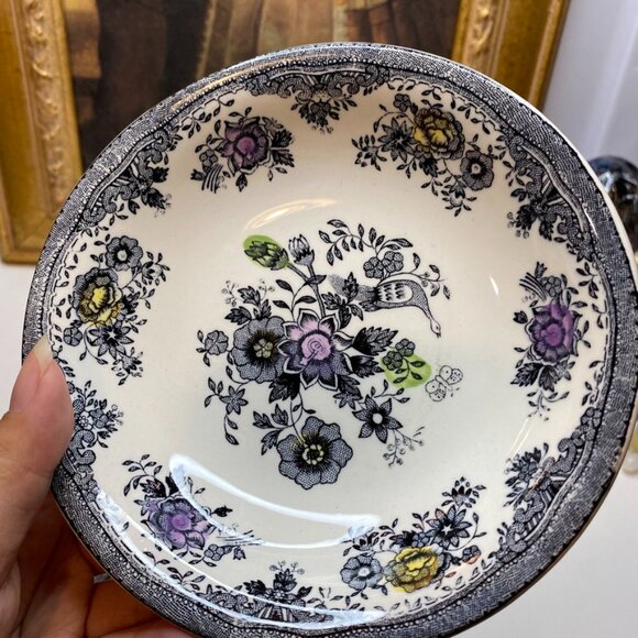 Set Of Six Vtg Egersund Norway Black Pheasant Transferware Shallow Bowls - Picture 6 of 16